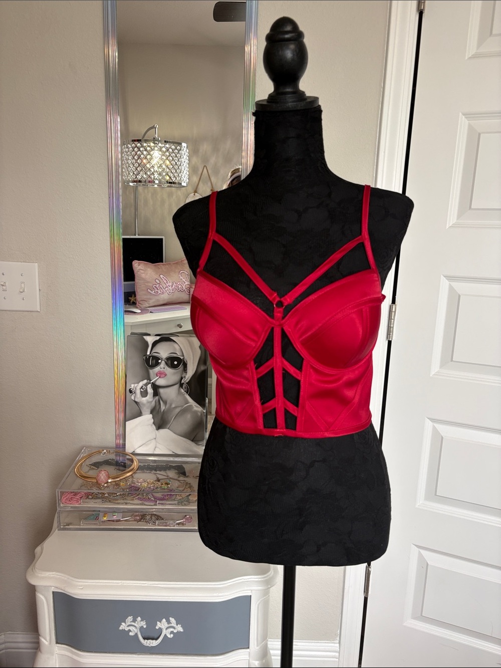 Charlotte Russe Red Strappy Bustier Crop Top